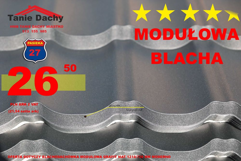 Blachodachówka modułowa  grafit  mat na dach Moderno