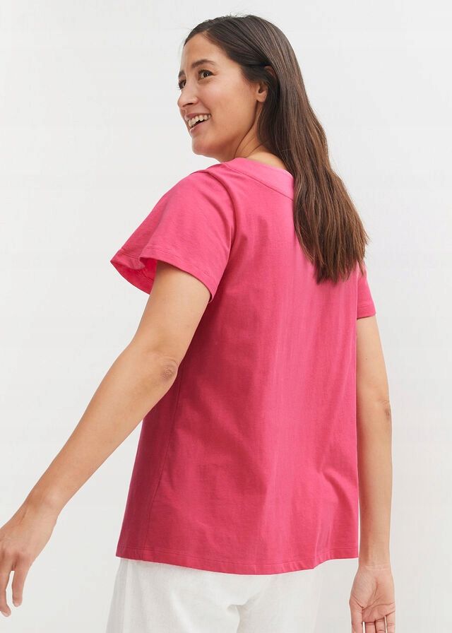 B.P.C t-shirt bawełniany z dekoltem karo różowy 40/42.