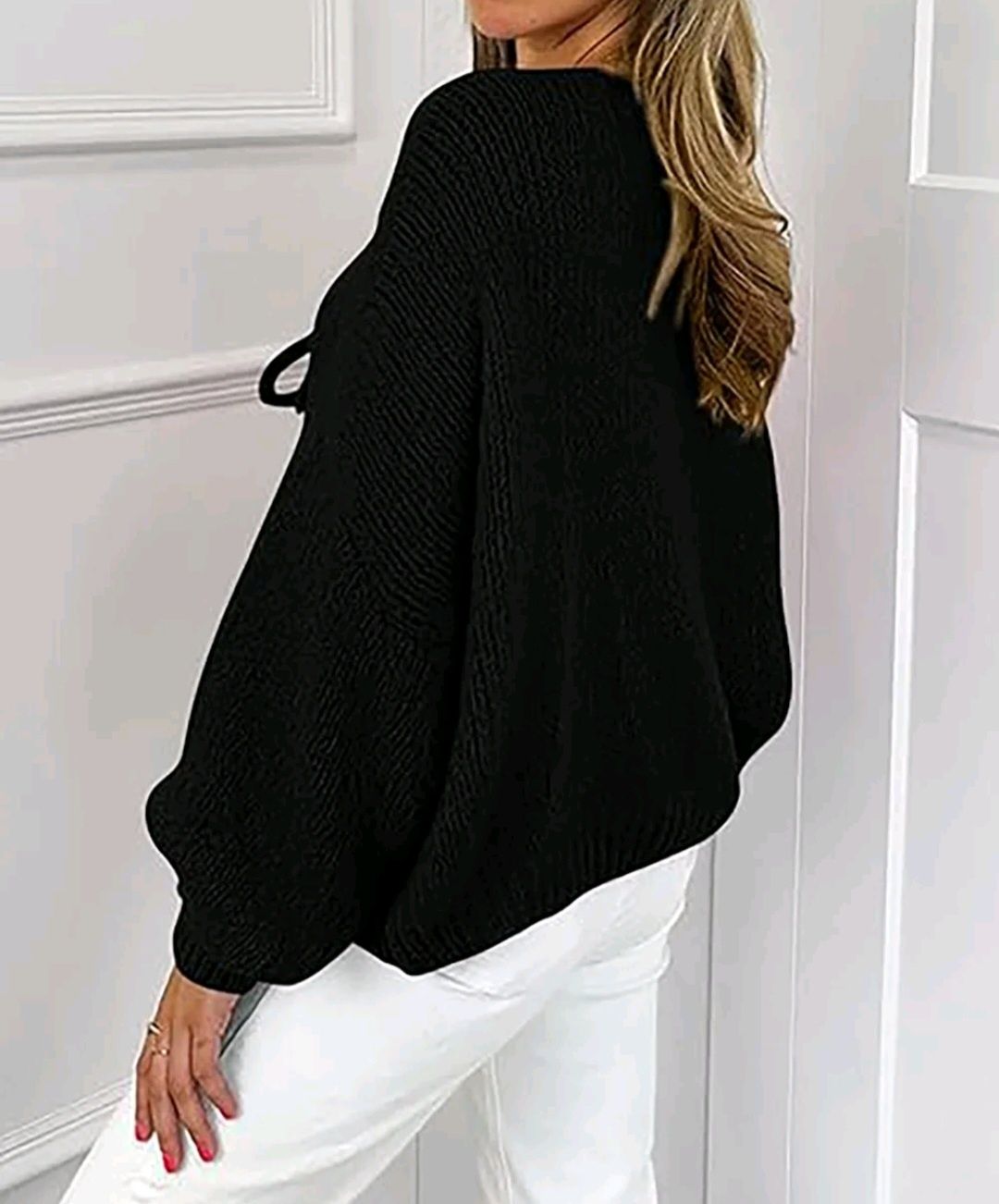 Sweter czarny wiązany s-xl