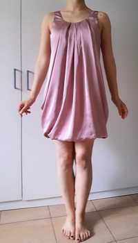 Różowa letnia sukienka H&M rozm. 36-38, bombka, z połyskiem
