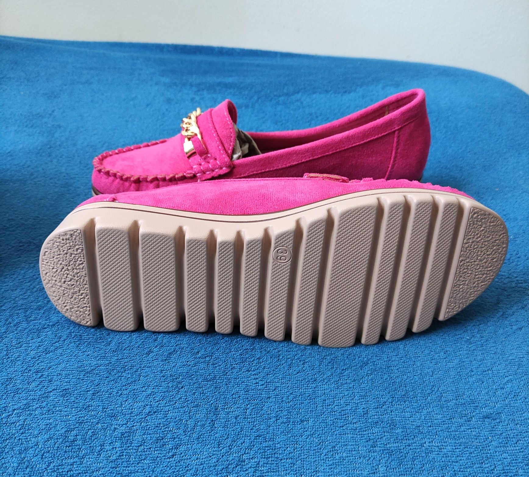 Mokasyny Loafersy 39 fuksja ekoskóra ekozamsz