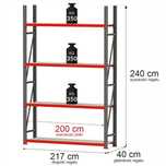 Regał magazynowy 4-półkowy Mega-M FORTIS 240x217x40 cm moduł bazowy