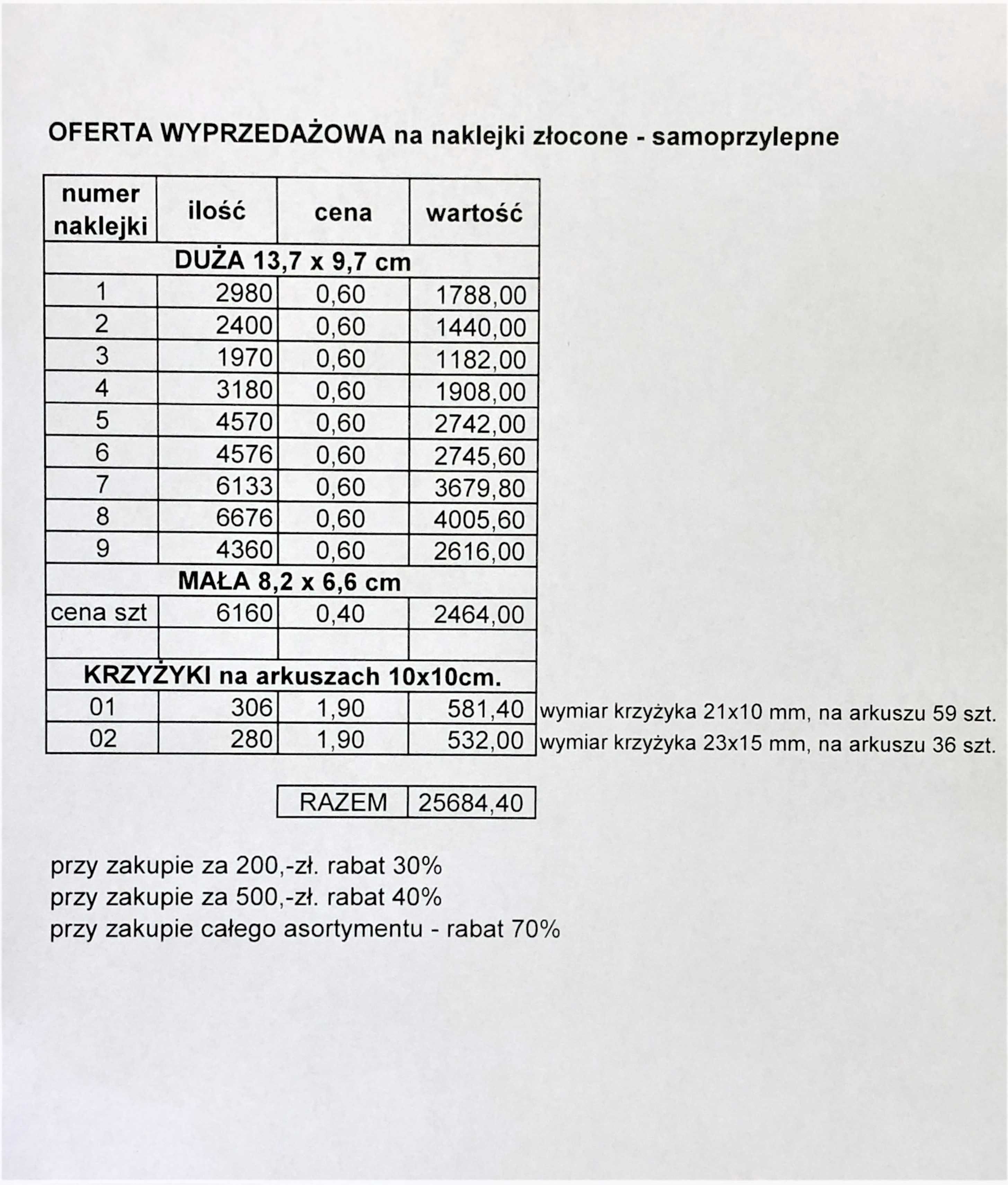 Naklejka samoprzylepna złocona krzyżyk nr 01, 02