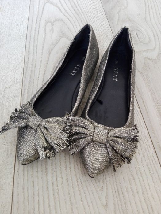 Baleriny błyszczące wesele srebrne lśniące buty balerinki do sukienki