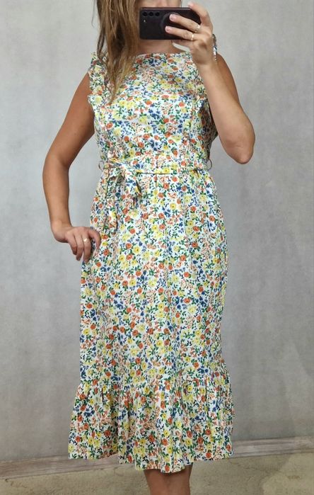 Sukienka bawełniana w kwiaty M. F&F letnia długa sukienka