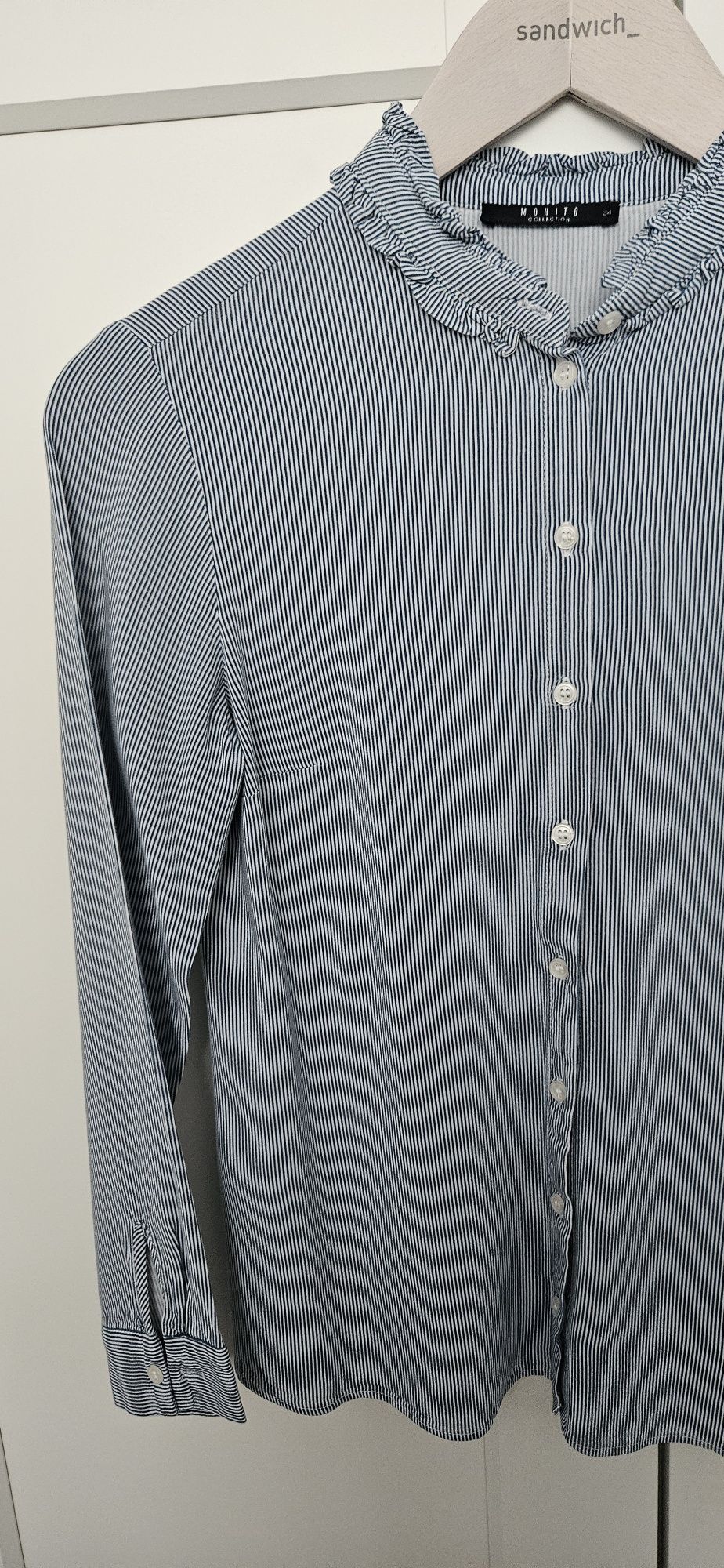 Mohito koszula z długim rękawem r. 34 XS biała w niebieskie paski pion