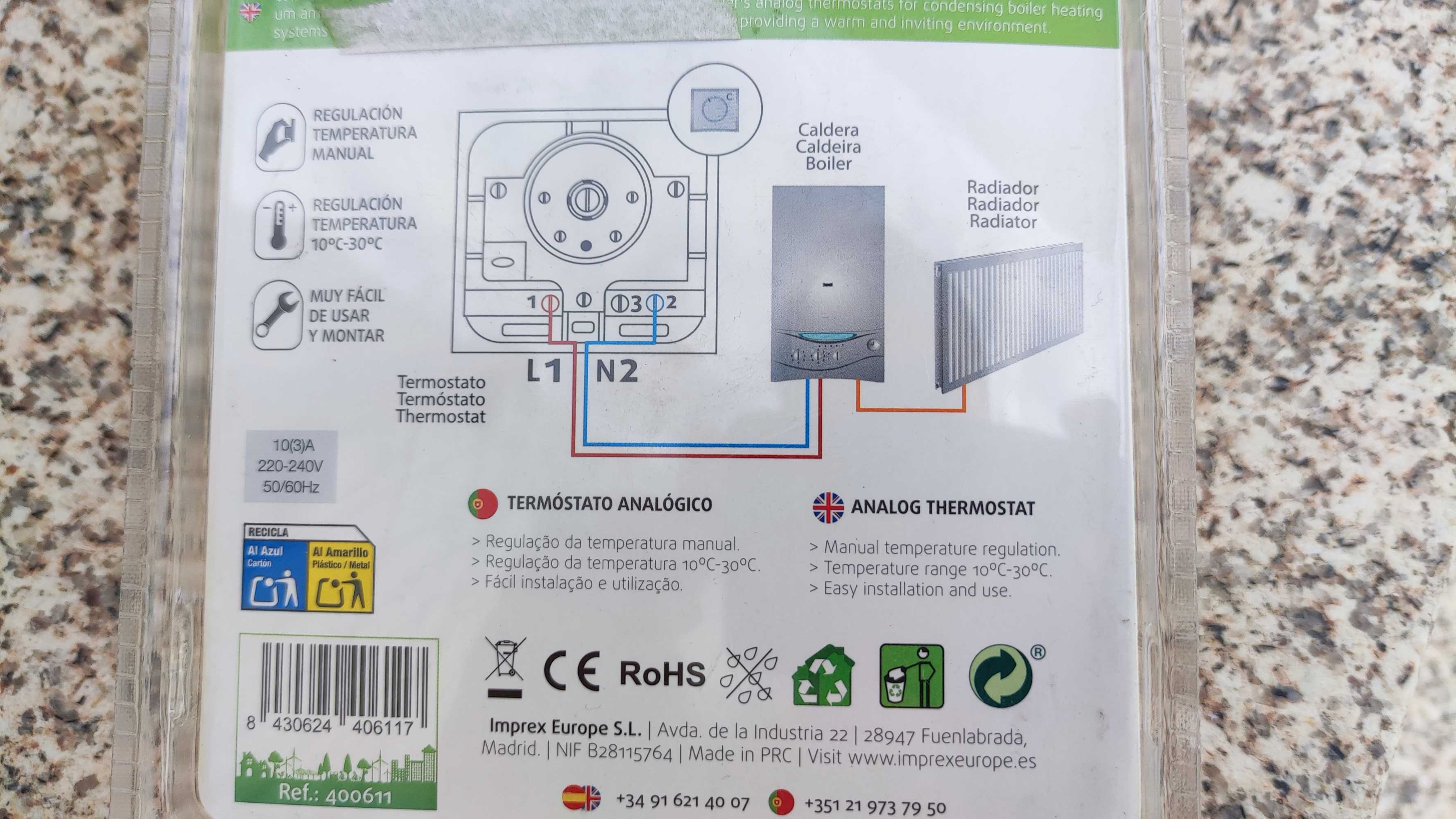 termostato regulável, Garza, caldeira aquecimento, novo