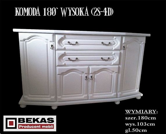 Biała Komoda 180` LOFT (2D-4S) Dąb Biały Ludwik Lakier BEKAS Producent
