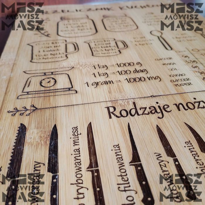 Przeliczniki na bambusowej ozdobnej desce do kuchni #MiszMówiszMasz