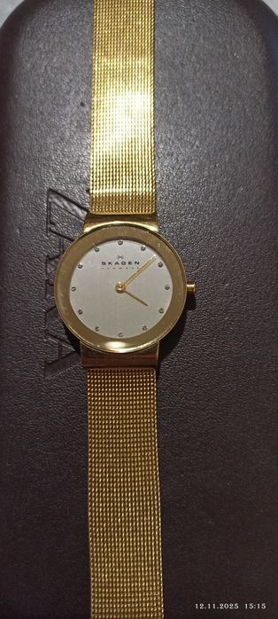 Оригинал Кварцевые  наручные часы женские Skagen  с кристаллами Сваров