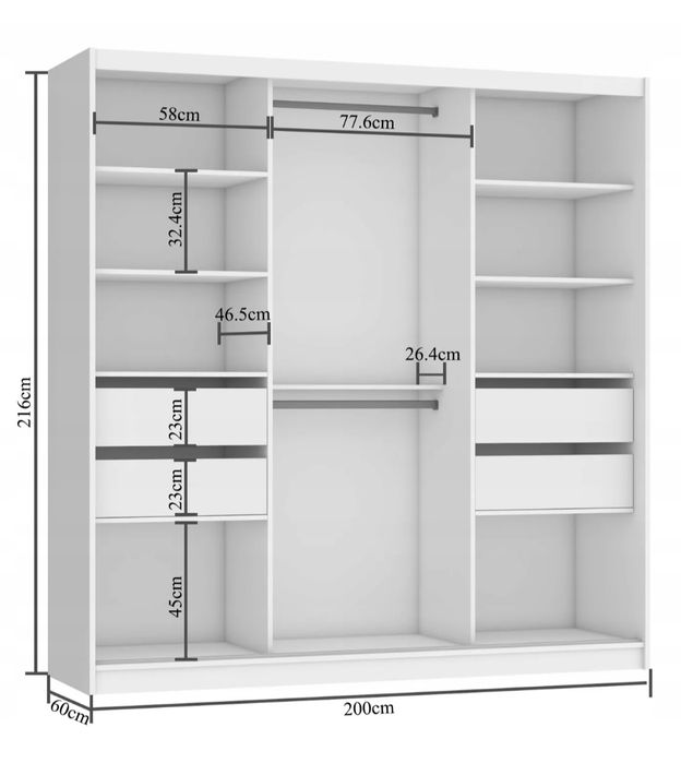 Szafa przesuwna z lustrem SZUFLADY 200cm