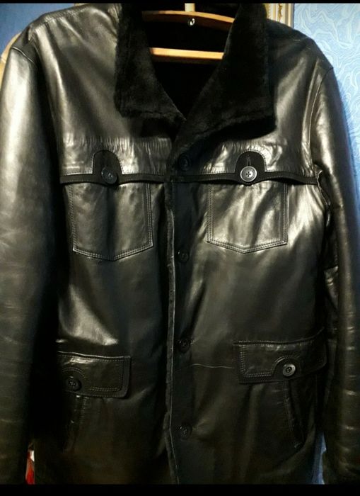 Куртка кожана, чорна, чоловіча