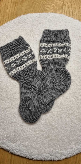 Nowe skarpety dziecięce wełniane 13cm wool handmade szare