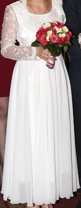Suknia ślubna z koronki i szyfonu + koronkowe bolerko