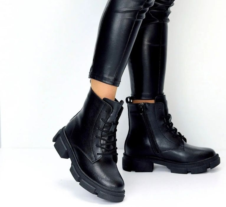 Акція Жіночі черевики ботинки зимові шкіряні чорні