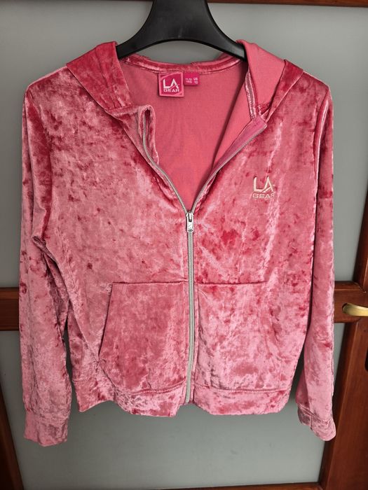 Bluza dziewczęca rozpinana  r. 146 152 welurowa -mieniąca z kapturem