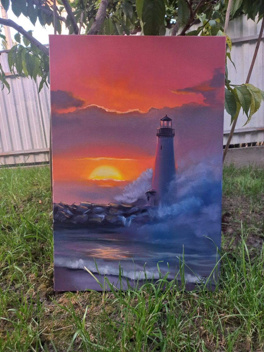 Картина,живопис, Уолтонський Маяк,море,захід сонця,пейзаж