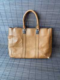 Skórzana torebka do ręki worek torba shopper brązowa aktówka Basic