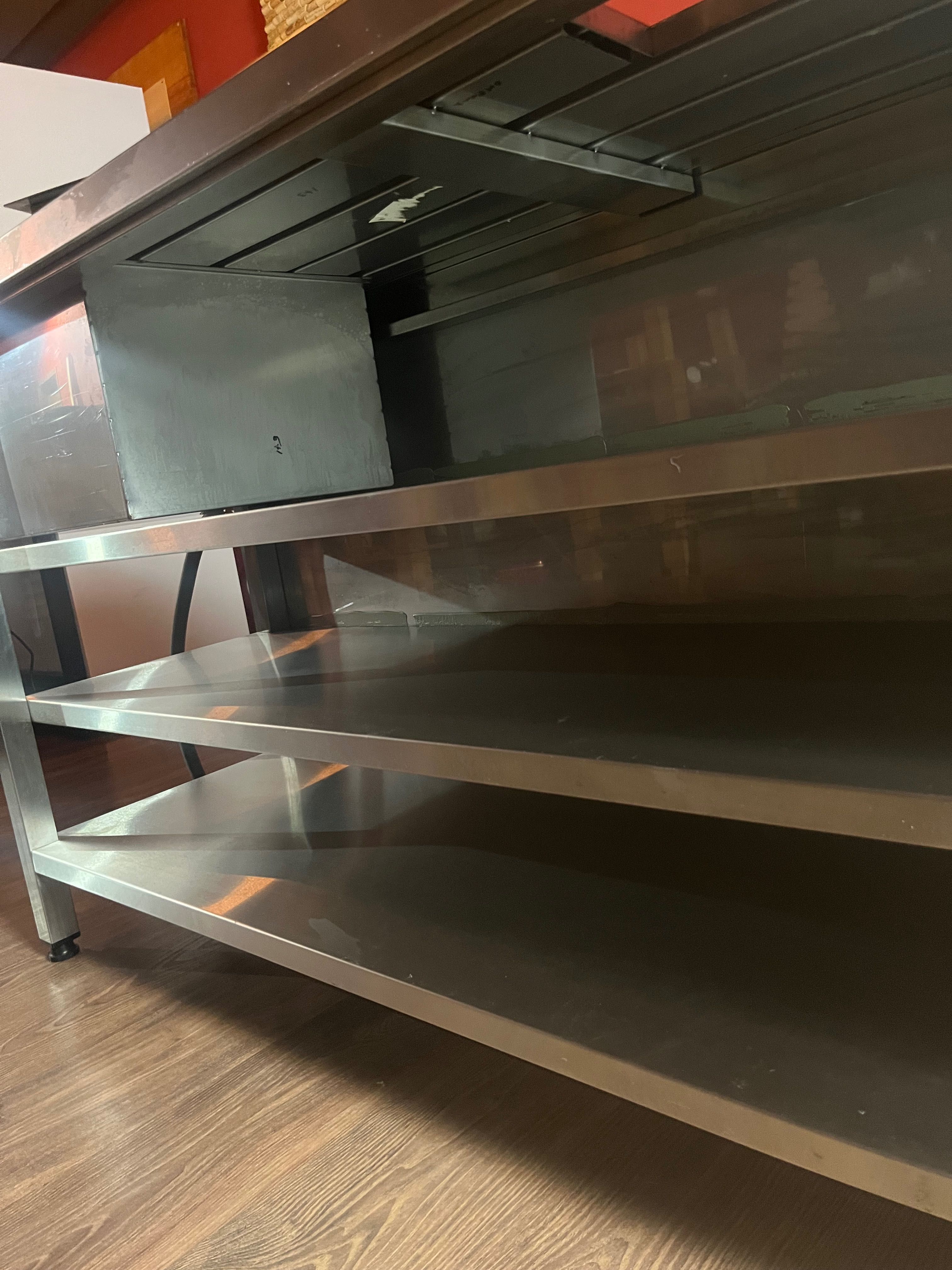 Bancada inox prateleiras cuba gelo e suporte para bebidas bar