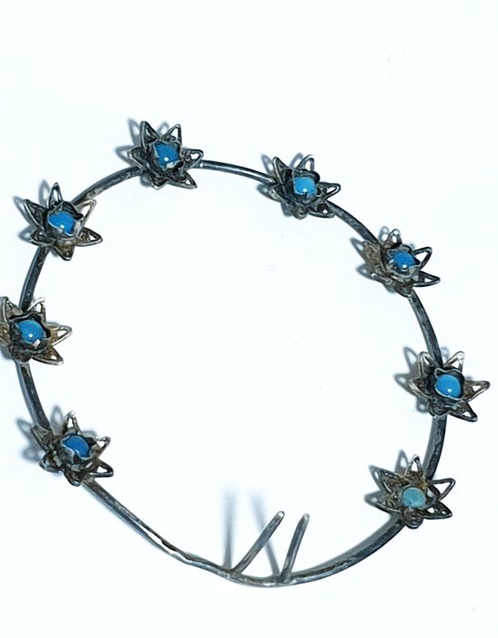 Lindo antigo resplendor de Nossa Senhora de Fátima em prata filigrana