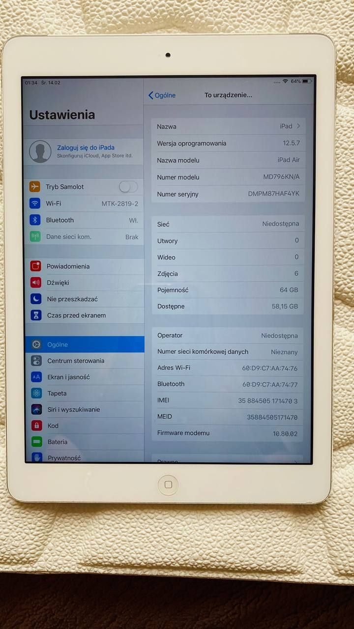 Sprzedam Apple Ipad air 64 gb sim cellular