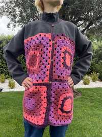 Casaco suéter quadrados rosa roxo Sweater Jacket pink purple squares