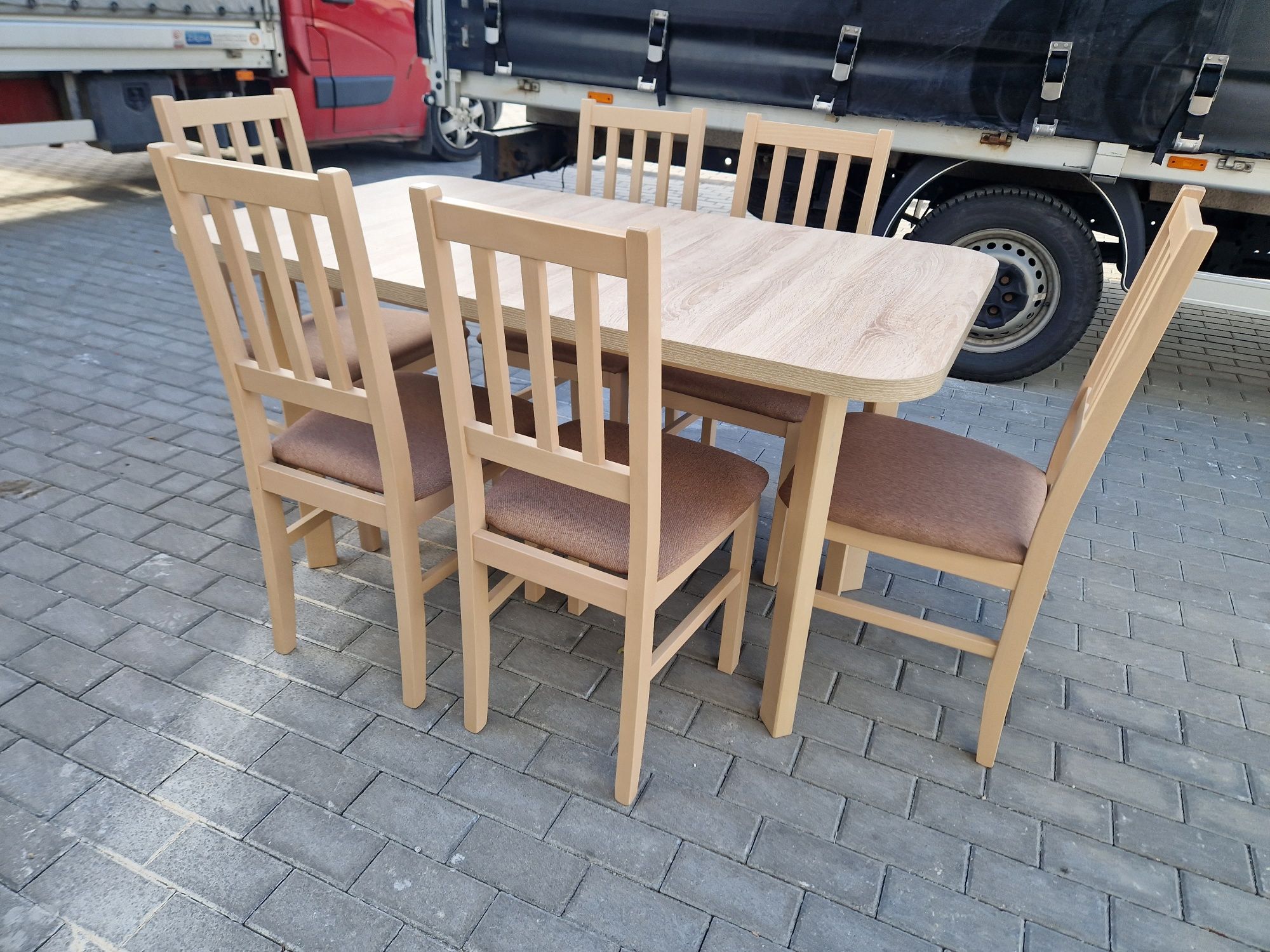 Nowe: Stół z 6 krzesłami , sonoma + jasny brąz
