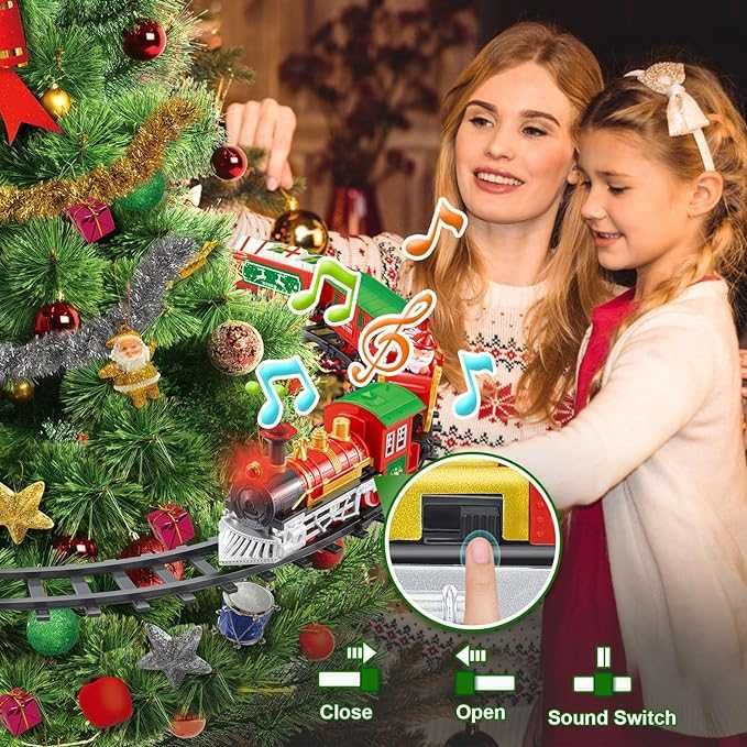 Elektryczna kolejka choinka Herenear świąteczny pociąg dźwięk świateło