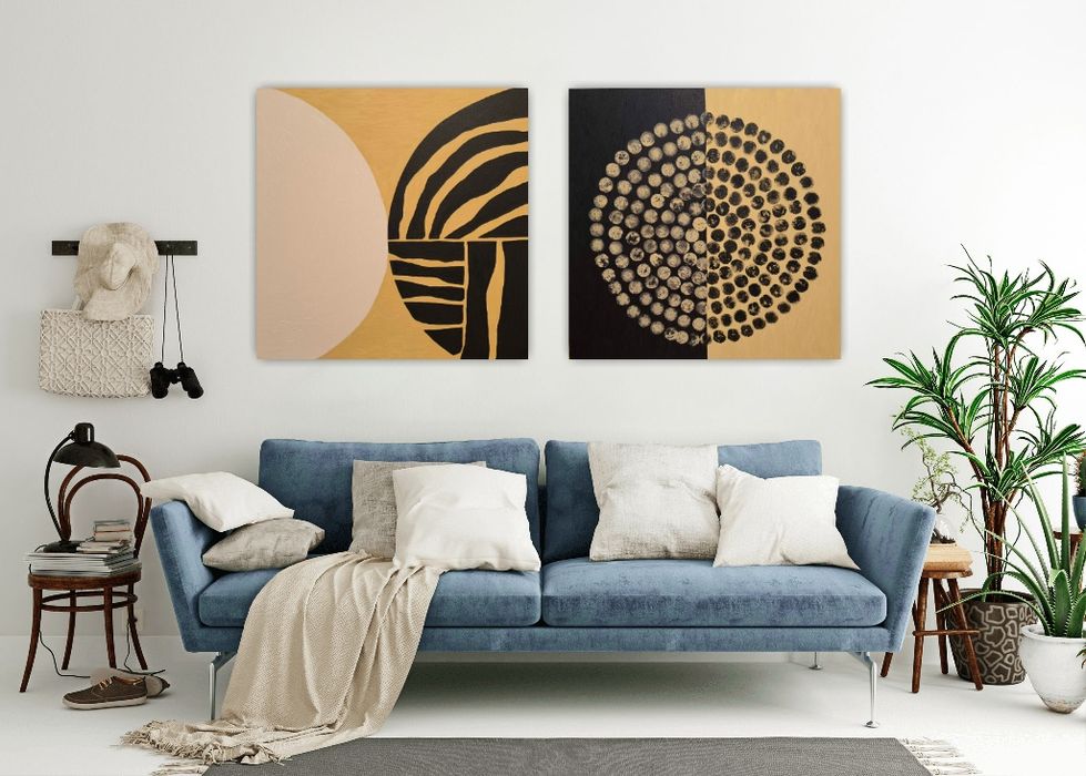 Zestaw dwoch obrazów 80x80 - abstrakcja geometryczna