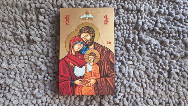 Nowa drewniana ikona Świętej Rodziny drukowana 19 x 12 cm