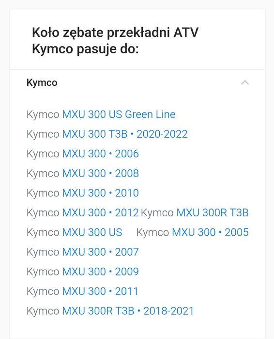 Koło zębate przekładni ATV głównej Kymco MXU 300