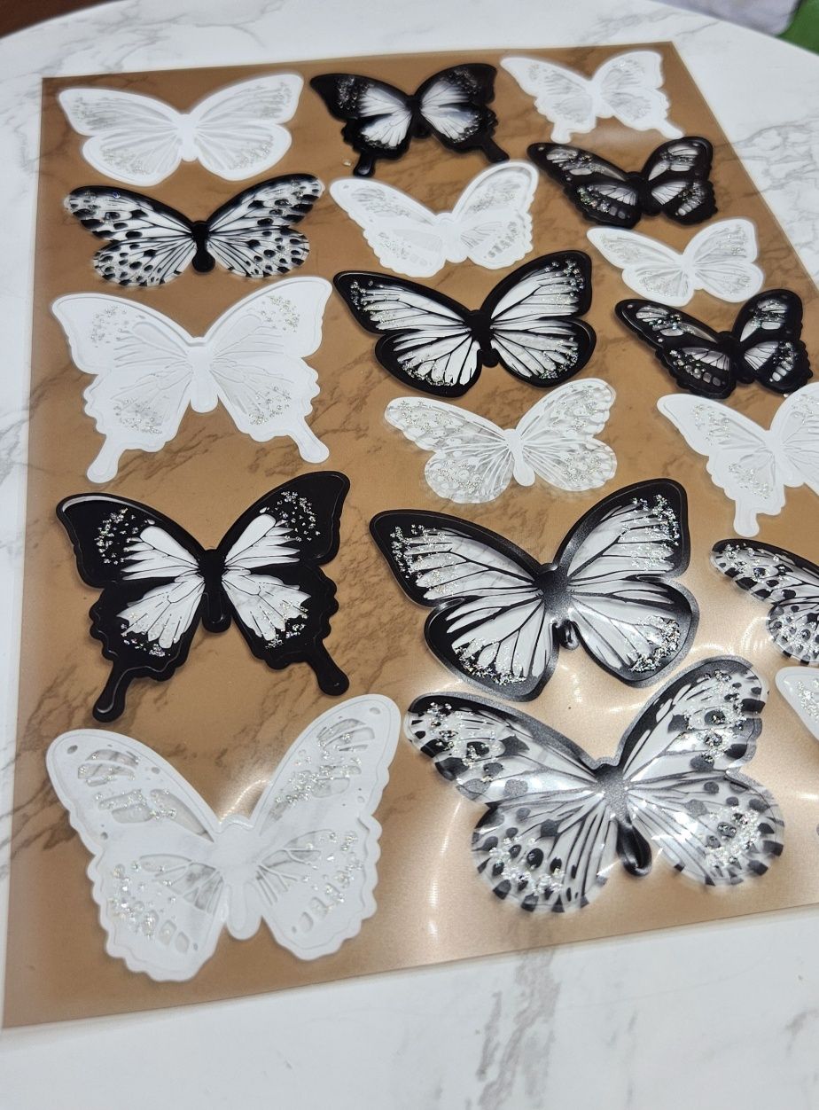 Naklejki Ścienne Motyle Motylki 3D Białe i Czarne