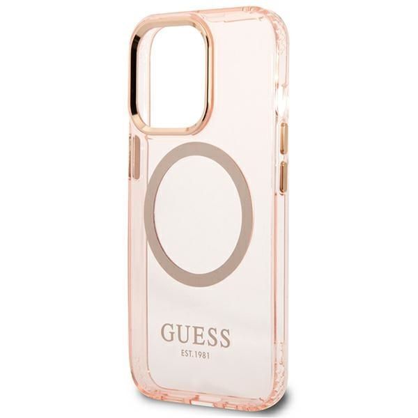 Guess Etui iPhone 13 Pro/13, Różowy Outline Translucent MagSafe