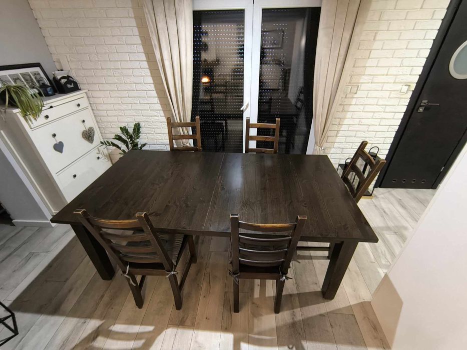 Zestaw komplet stół z krzesłami, solidny ciężki rozkładany IKEA