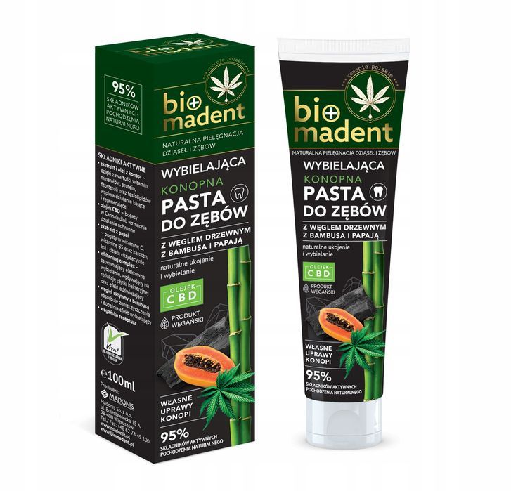 BIO MADENT Konopna pasta do zębów z węglem drzewnym z bambusa i papają