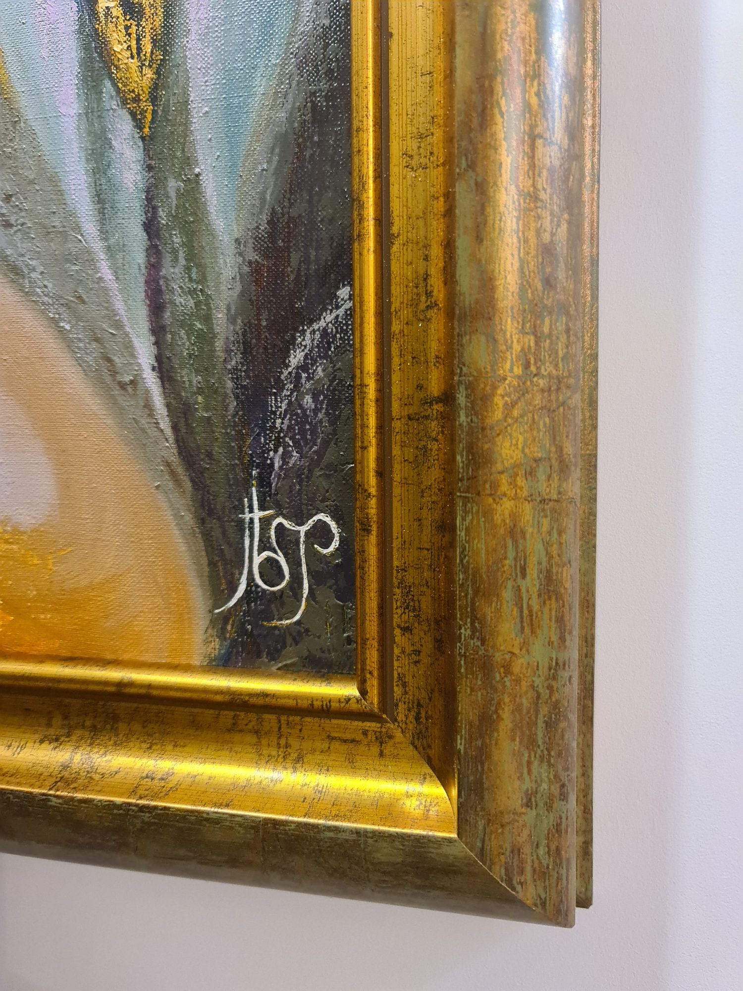 Obraz Olejny na płótnie oprawiony złota rama wym. 50x60cm