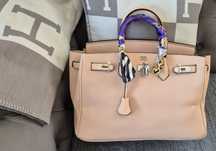 Duża torebka 35 cm Hermes pudrowy róż apaszka glamour eko skóra zara