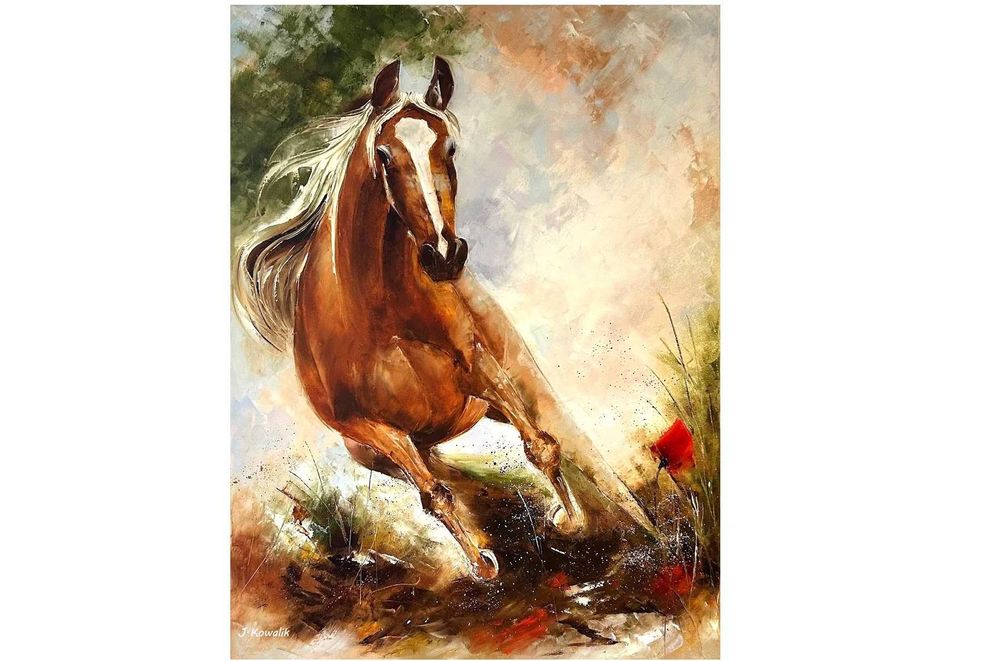 Kowalik - " Koń w galopie " - 60x80cm Obraz Olejny
