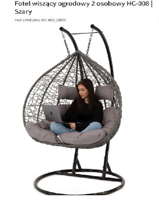 Fotel wiszący podwójny - szary, nowy, nieużywany