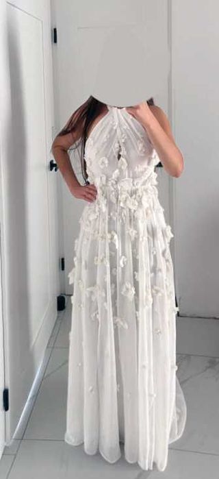 Zdobiona maxi ślubna kwiaty 3D halter asos