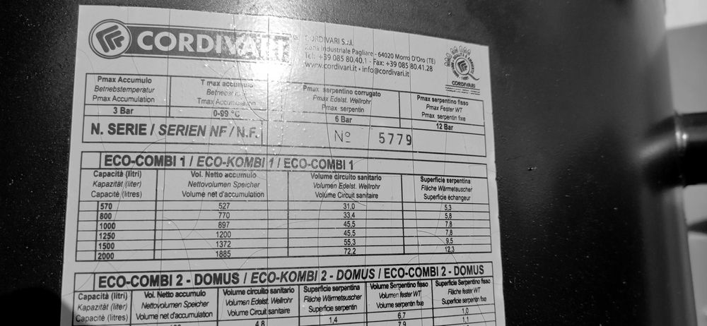 Bufor kombinowany 800 L wężownica CWU nierdzewka WESTFALEN CORDIVARI