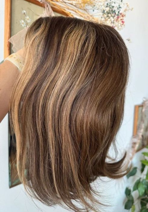 Peruka 100% włosy naturalne bob balejaż pasemka lace front