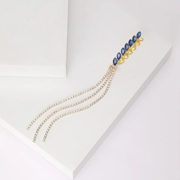 Брошка у вигляді колоска жовто-блакитна