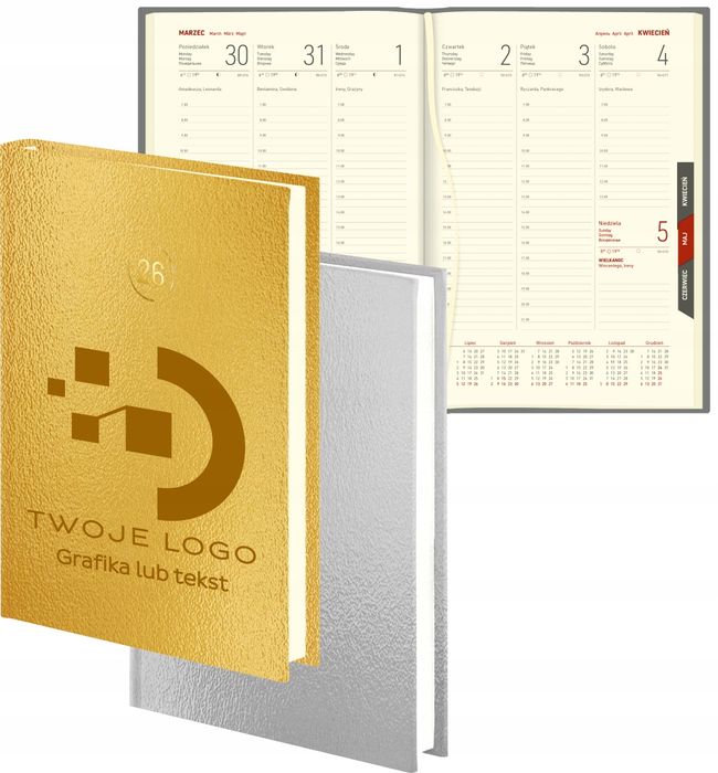 planer z twoim logo grawerem tyg. kalendarz a5 złoty srebrny 2026 50