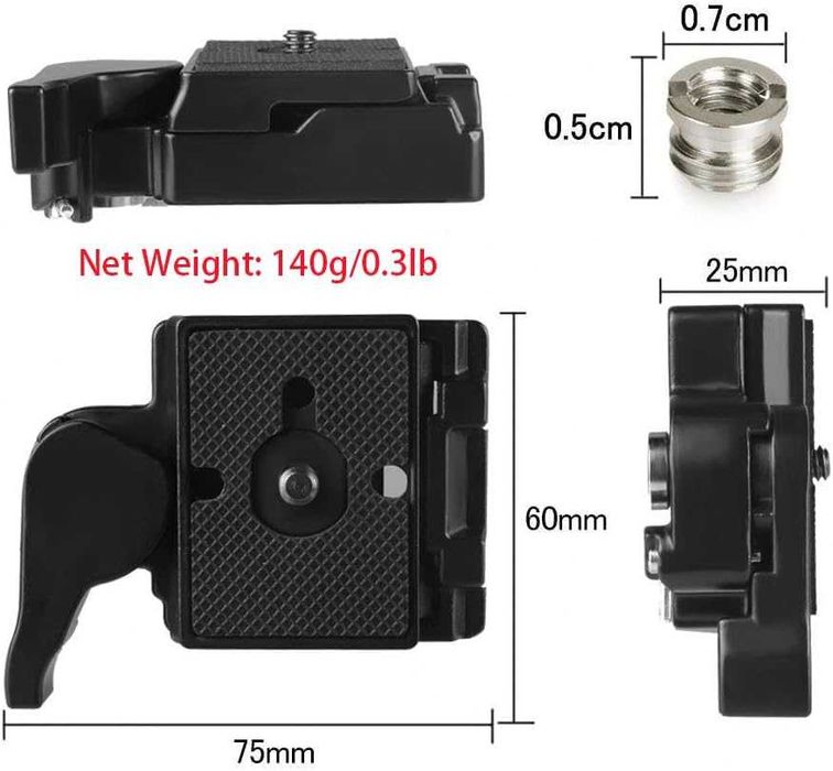 Placa de libertação rápida 323 UTEBIT em alumínio, parafuso 1/4-3/8