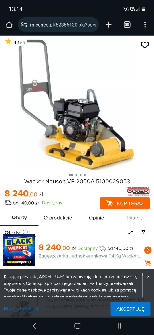 Zagęszczarka VP2050A wacker neuson 100kg