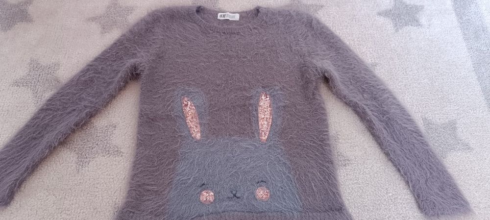 Włochaty sweterek r. 134/140, H&M, sweter szary