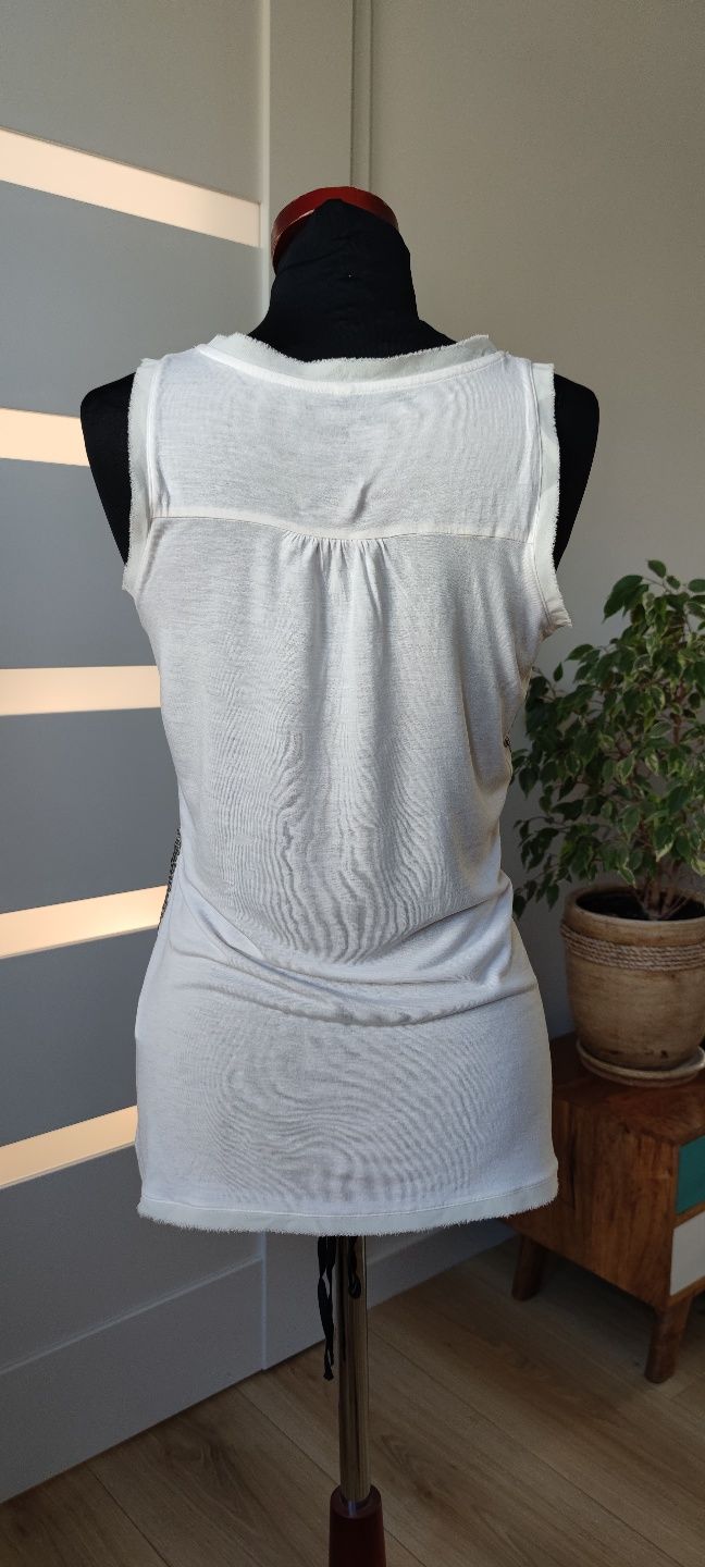 Bluzka top wyszywany srebrnymi cekinami Next S/36 100% wiskoza y2k