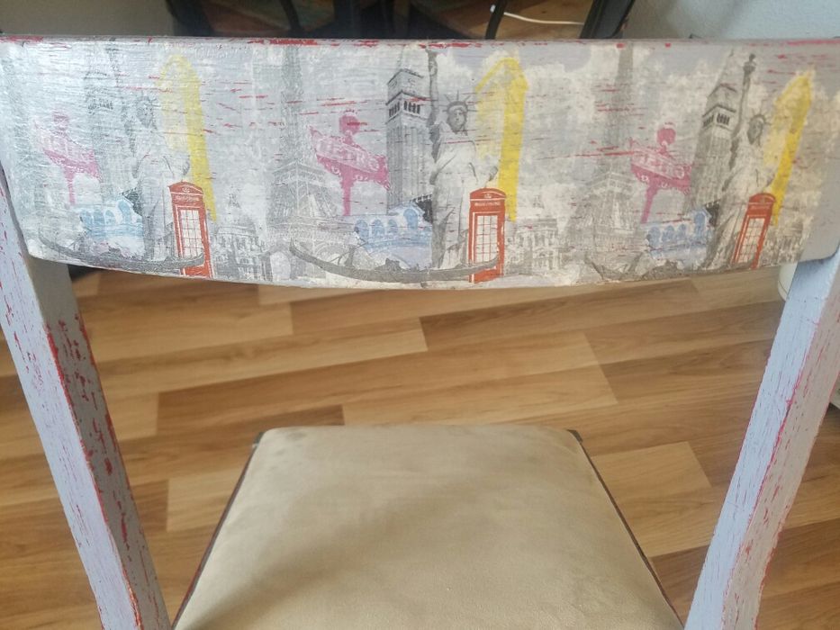 Krzesło handmade, decoupage, szare zdobione, oryginalne, niespotykane!