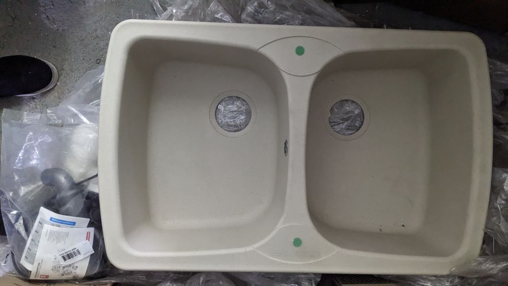 Zlewozmywak granitowy beżowy dwukomorowy Carron Phoenix +syfony